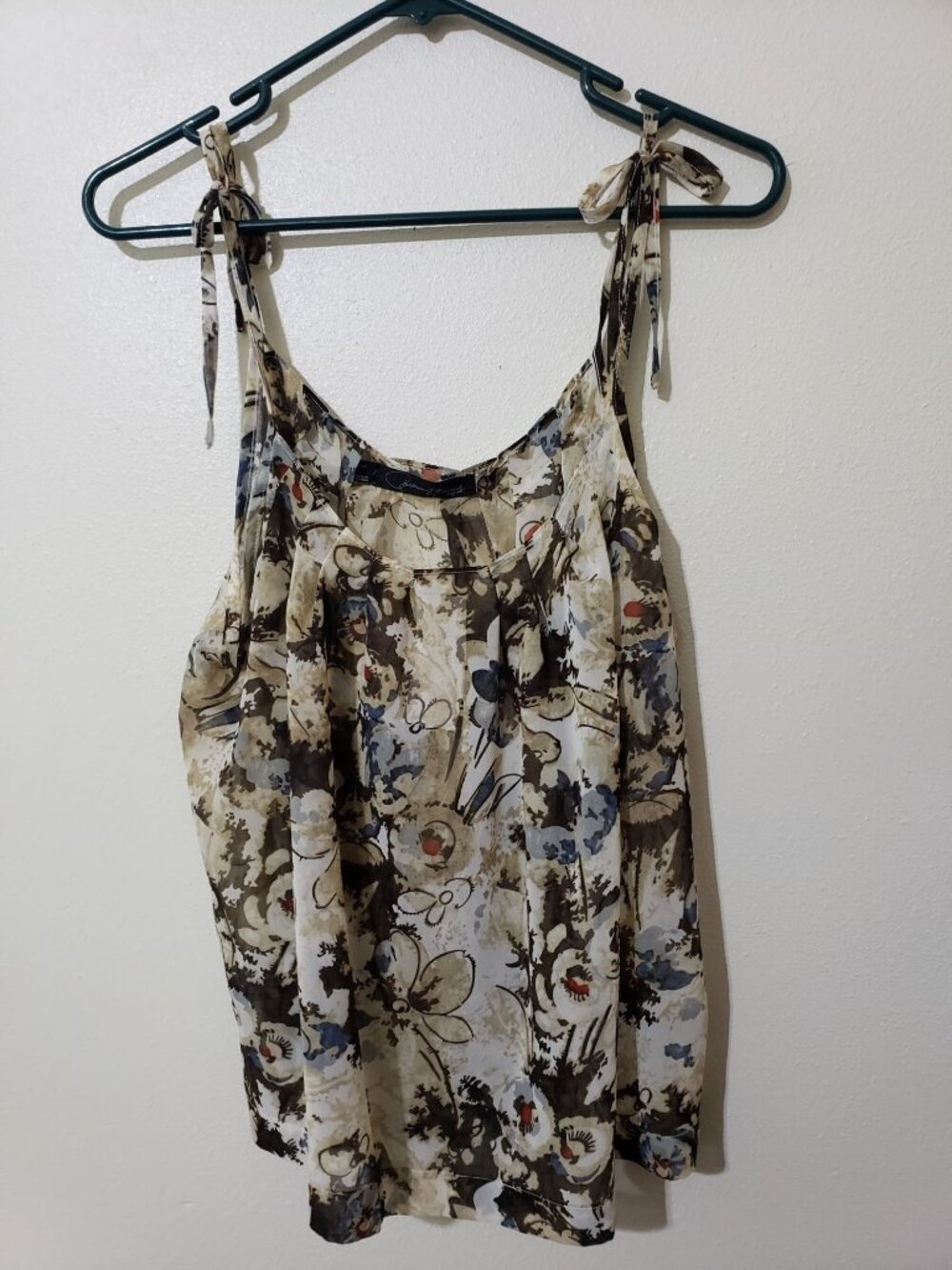 Patterson J. Kincaid brown, spaghetti strap, sheer, floral tank, top, size M